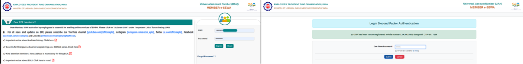 Log in to the EPFO Member Portal with OTP